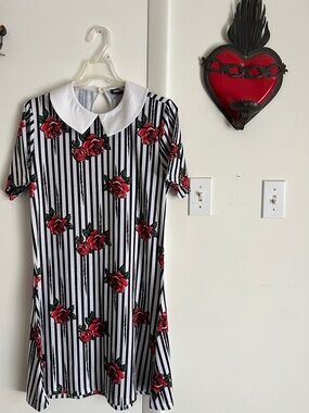 Jawbreaker Its a School Night Collar Dress size XL Women Rose Stripe Print Goth